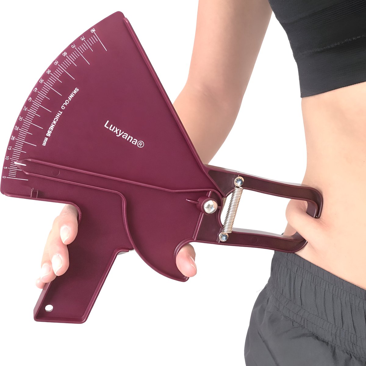 Luxyana® Huidplooimeter Pro - Bordeaux Rood - Vetpercentage Meter met Maat Tabellen - Vetmeter voor Man en Vrouw met Nederlandse Handleiding