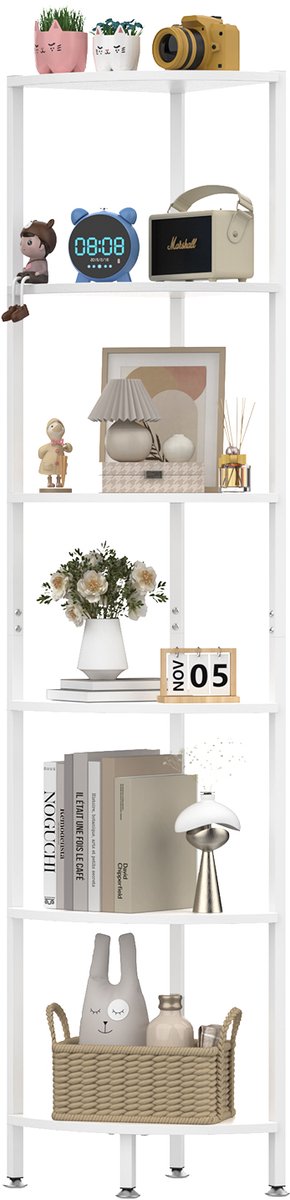 PIPIPOXER-Boekenkast - Boekenrek - 43x172cm - Opbergkast - Wandkast - Vitrinekast - Stellingkast - Woonkamer Kast met LED Verlichting - 6 Niveaus-Wit