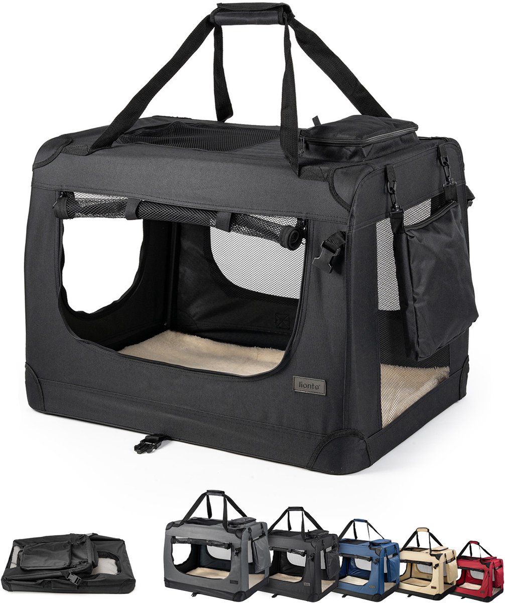 lionto kattentransportbox comfortabel & mesh-ventilatie, zwart 60x42x44 cm