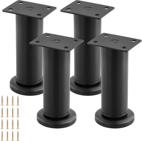4x Verstelbare Meubelpoten Zwart - In Hoogte Verstelbaar (12-18 cm