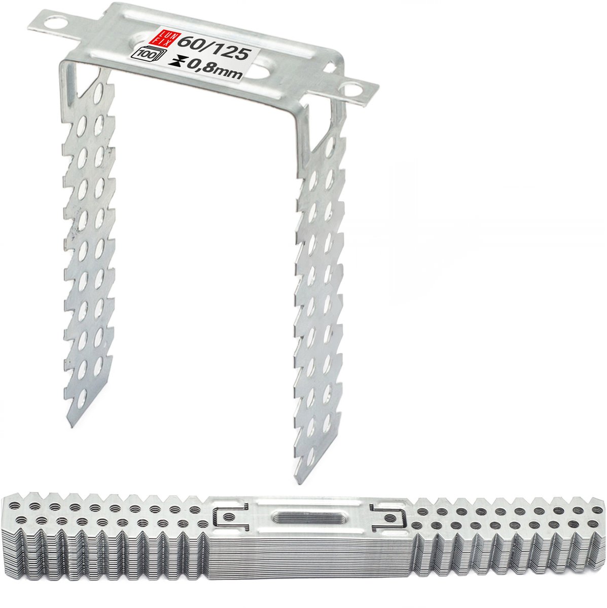 LUN FIX - Directe hangers 60/125 mm - 100 stuks - Materiaaldikte 0,8 mm - U-hangers - Nauw