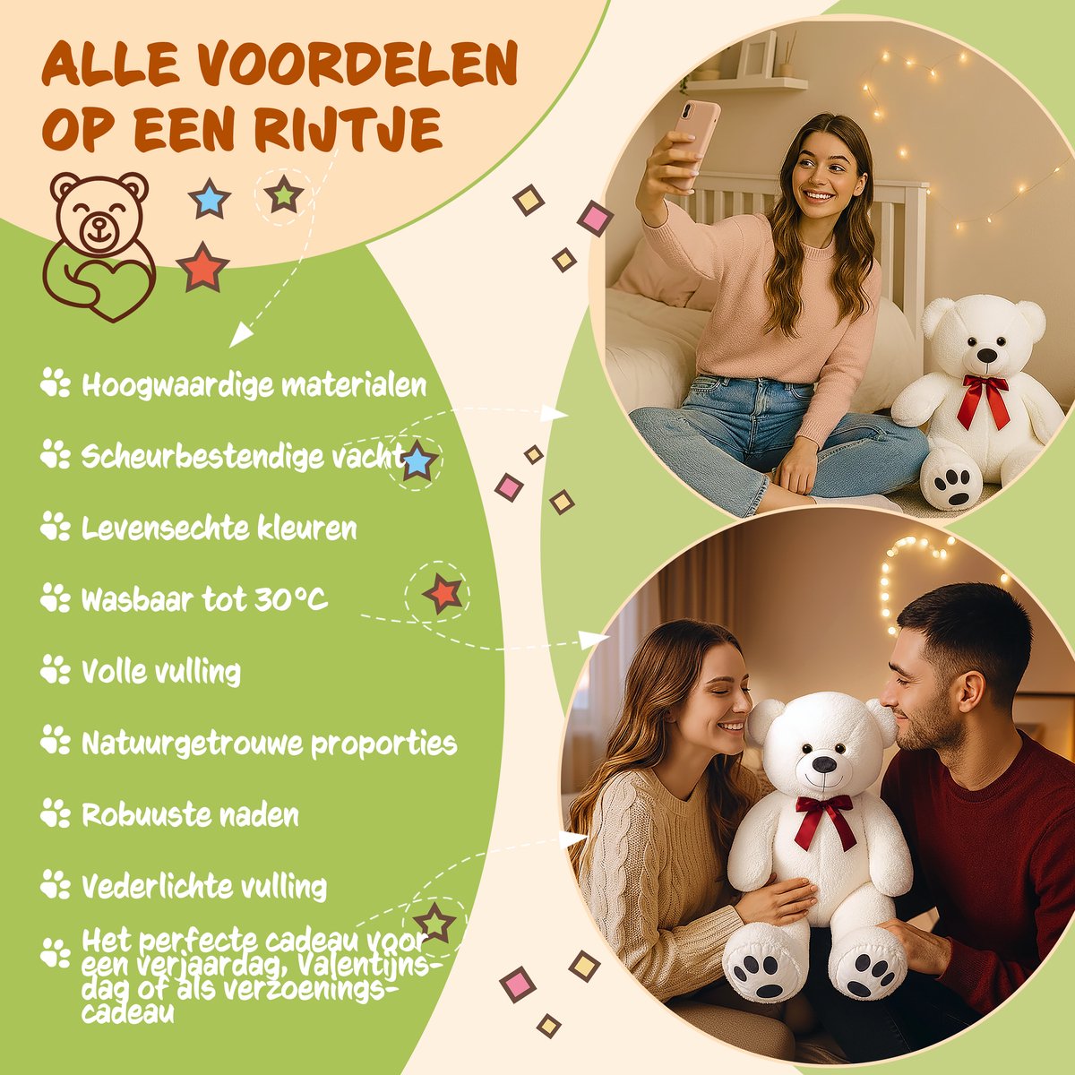 Monzana Knuffelbeer L – 50cm Staand Pluch - Wit — afbeelding 2