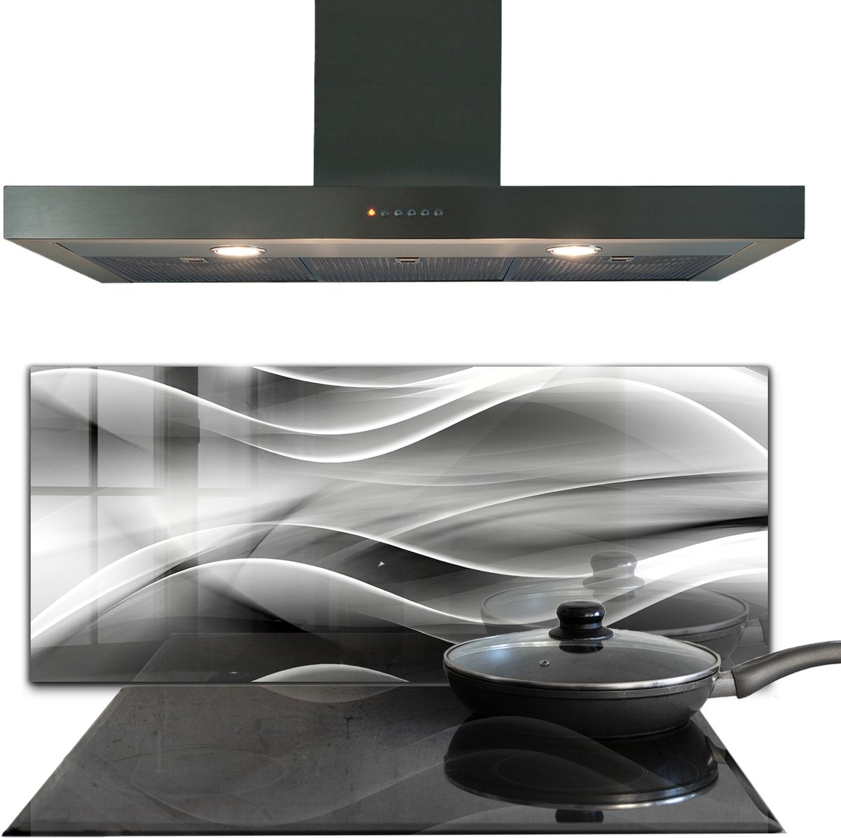 Tulup Achterwand Keuken - Golfabstractie-energie Spatplaat Keuken Glas - 125 x 50 cm - Grijs Glas Achterwand Keuken - Texturen en Patronen Spatscherm Keuken - Kookplaatachterwanden - Kookplaat achterwand