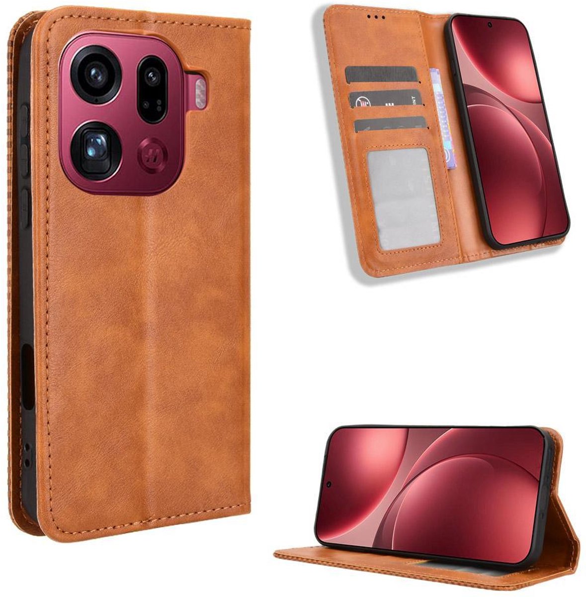 Mobigear Telefoonhoesje geschikt voor OPPO Find X9 Pro Hoesje | Mobigear Sensation Bookcase Portemonnee | Pasjeshouder voor 3 Pasjes | Telefoonhoesje voor Pinpas / OV Kaart / Rijbewijs - Bruin