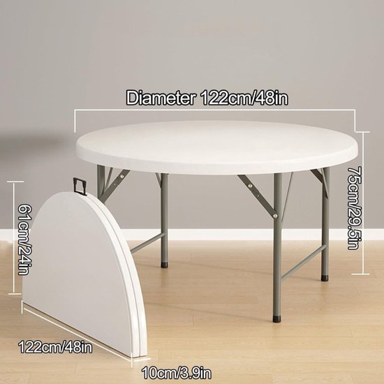 ADSafety Inklapbare Tafel Rond - Campingtafel - Klaptafel - Vouwtafel Buiten - Tuintafel - Ø 122 x H 74 CM - Wit van Merkloos — afbeelding 4
