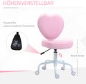 Roze hartvormige bureaustoel, hoogte verstelbaar van 43-53 cm, met hendel.