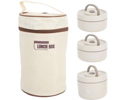Insulated Bento Lunch Box Stainless Steel Food Container with Bag Cutlery Set - Portable and Beige