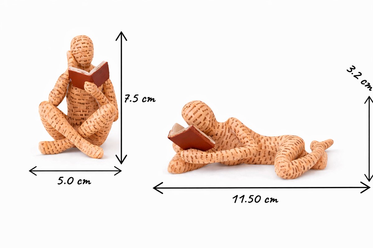 Decoratieve Lezende Figuren Bruin Set van 2 – Zittend & Liggend – Modern Design – Boekenliefhebber Decoratie