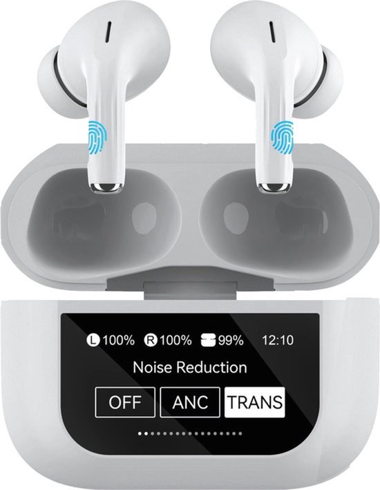 Earbuds pro met scherm, draadloze oordopjes active noice cancellation, Bluetooth oordopjes. Oortjes draadloos, wireless Lifepods Deluxe 1.0 EarPods, ios en Android, air pro 2 inclusief een oplaadsnoertje, oordopjes met scherm