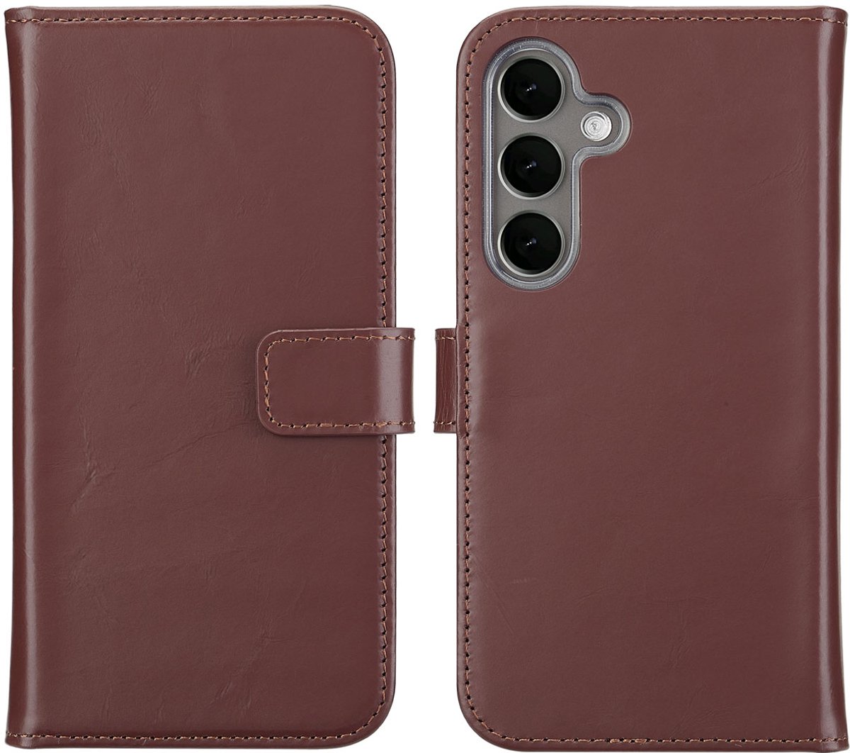 Selencia Hoesje - Geschikt voor Samsung Galaxy S25 Plus - Echt Lederen Bookcase - Donkerbruin