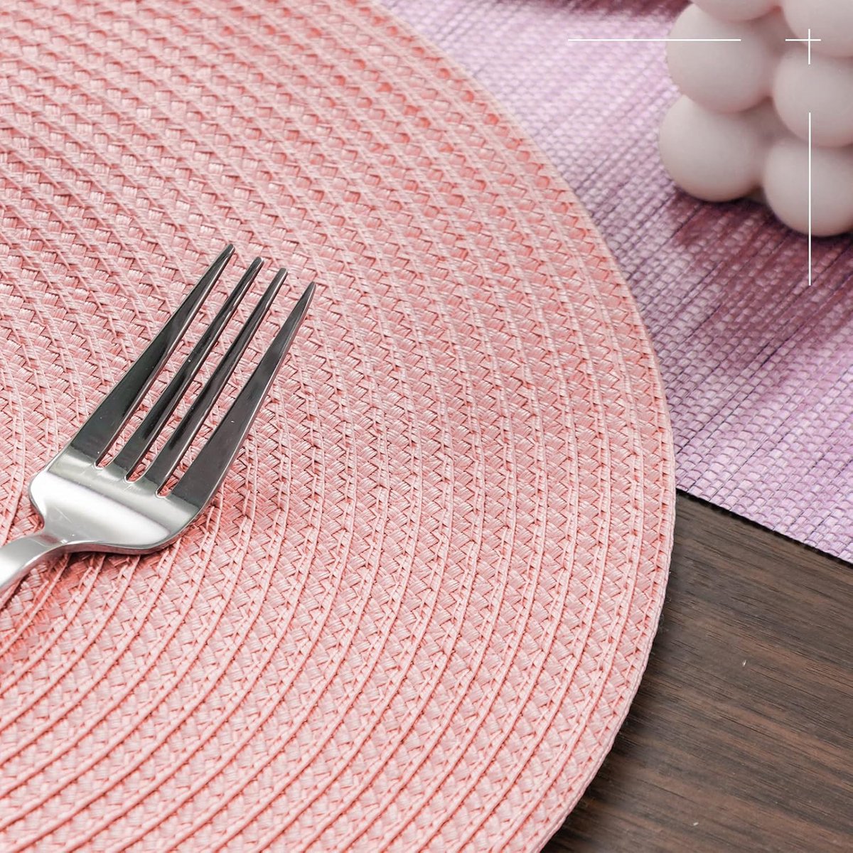 Placemats Set van 6 - Placemats - Elegante Tafeldecoratie - Onderzetter - Diameter 38 cm - Rond - Hitte bestendig - Luxe uitstraling- antislip - geweven - roze — cadeau in Wonen & Interieur - foto 6