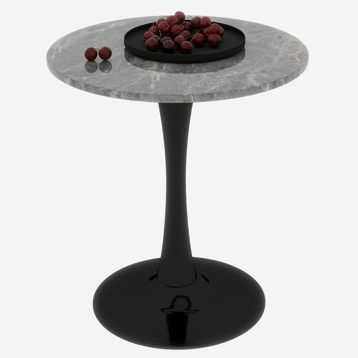 Merax Ronde Eettafel – Marmerlook Grijs – Zwarte Tulpvoet – Moderne Salon en Eettafel – Compact voor 2 Personen