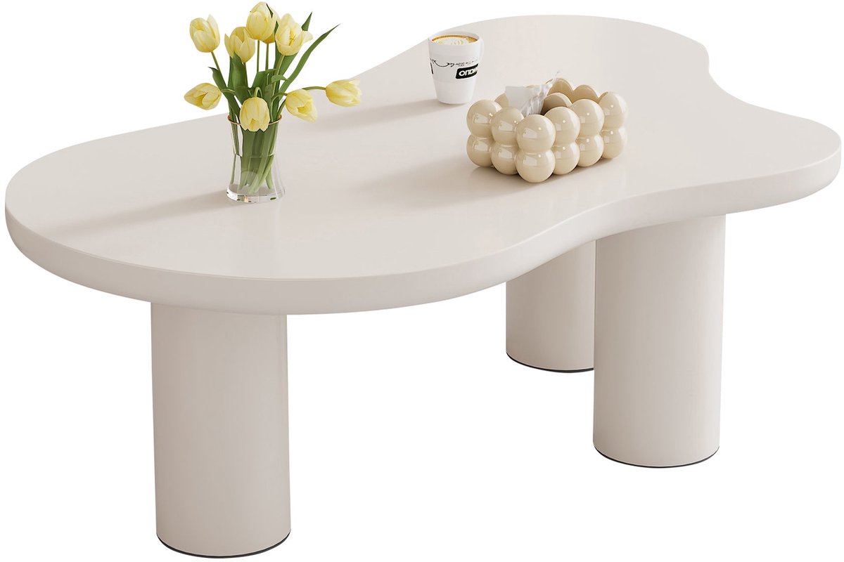 Merax Wolkvorm Salontafel – MDF Tafelblad – PVC Poten – Modern Design – Witte Bijzettafel voor Woonkamer