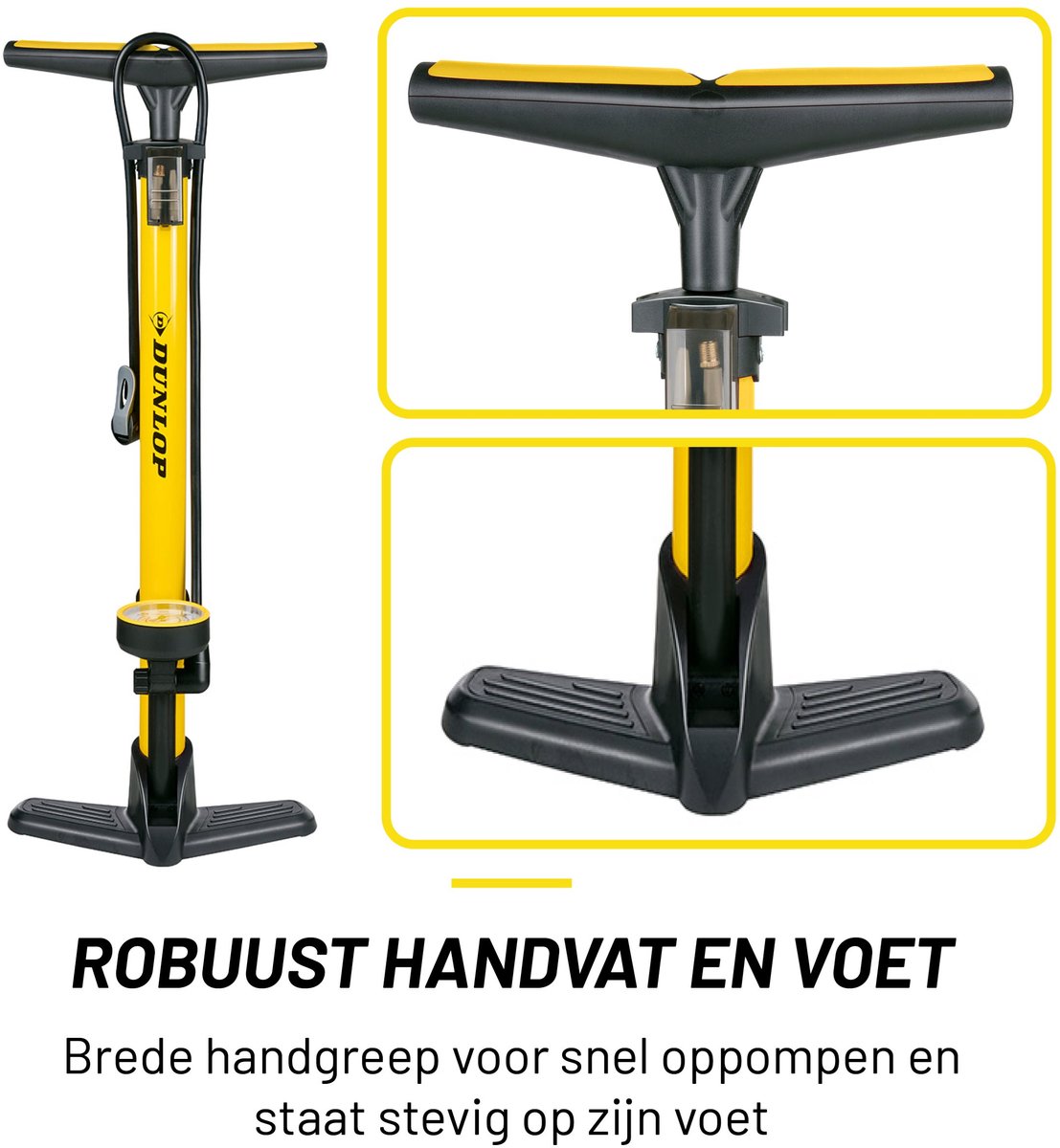 Dunlop Fietspomp met Drukmeter - Fiets Pomp voor Dunlop, Schrader en Frans Ventiel - Staande Pomp Incl. Adaptoren voor Waterspeelgoed en Ballen — afbeelding 7
