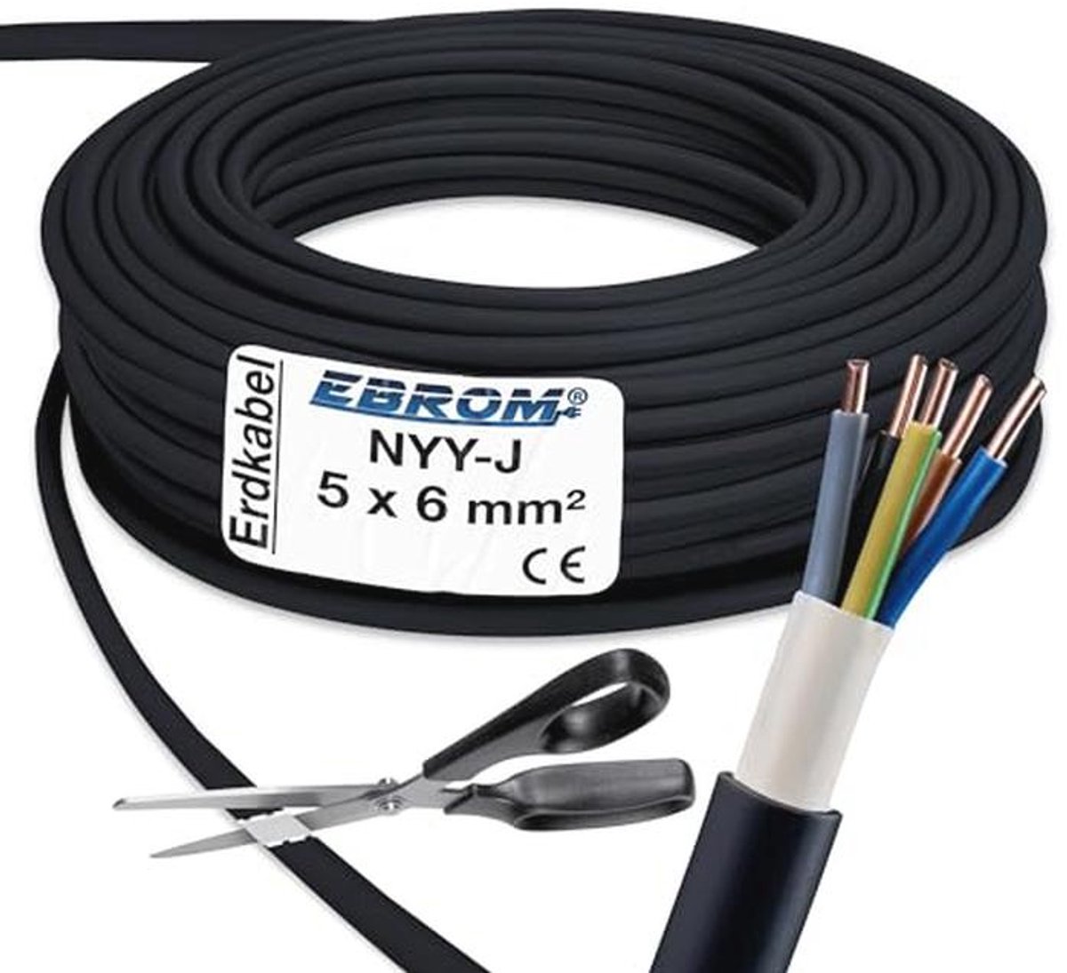 Aardkabel 5x6 mm² per meter - PVC Stroomkabel voor Vaste Installatie