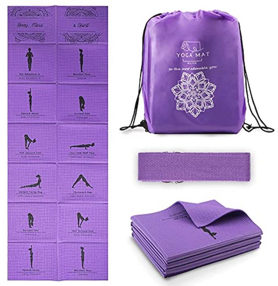 Opvouwbare yogamat voor dames - Antislip oefenmat voor yoga, pilates en fitness