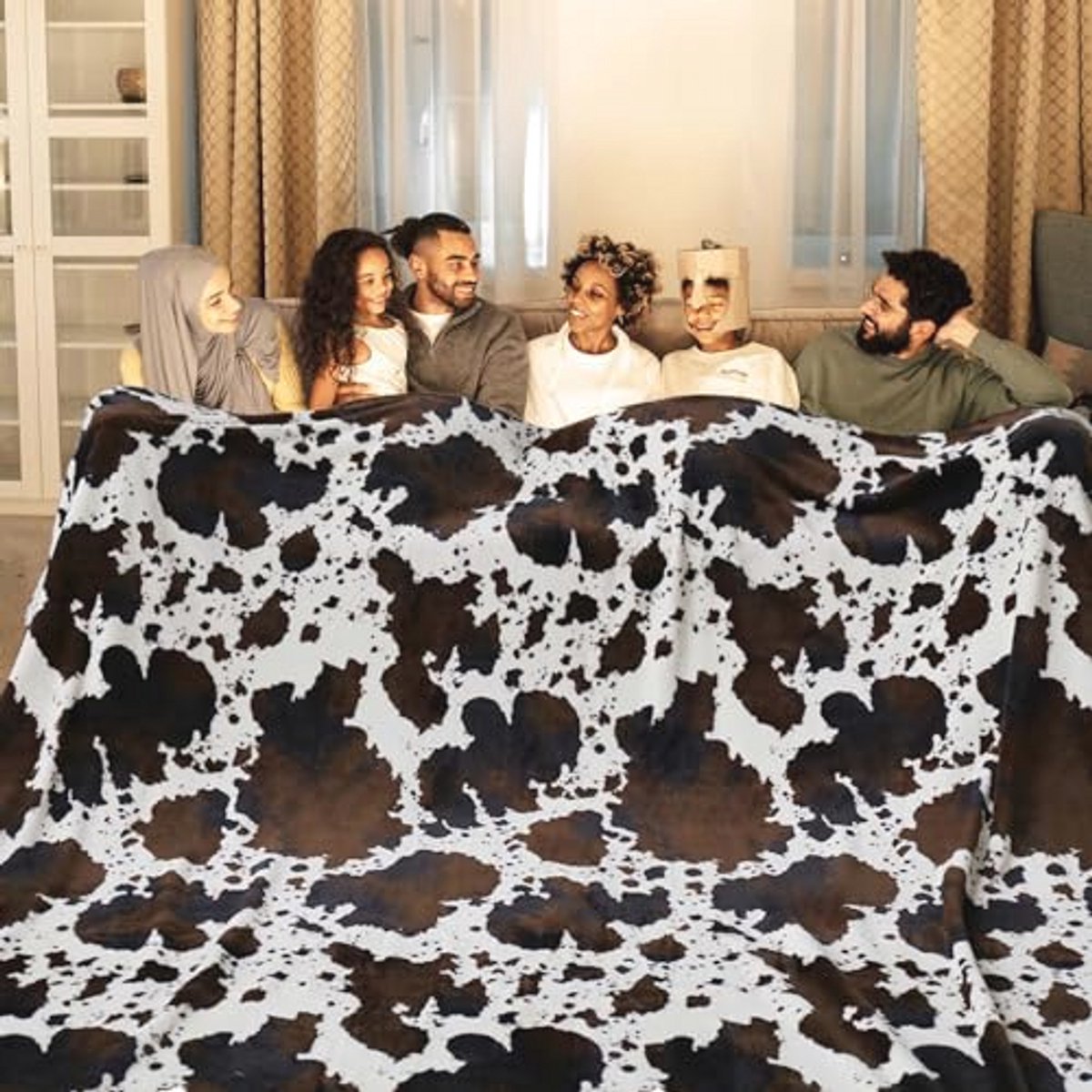 Grote Flanellen Fleecedeken met Koeienprint 228 x 229 cm - Lichtgewicht en Super Zacht voor Binnen en Buiten