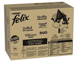FELIX Zo goed als het eruit ziet, dubbel lekker, kattenvoer nat in gelei, variëteitenmix, verpakking van 120 (120 x 85 g)