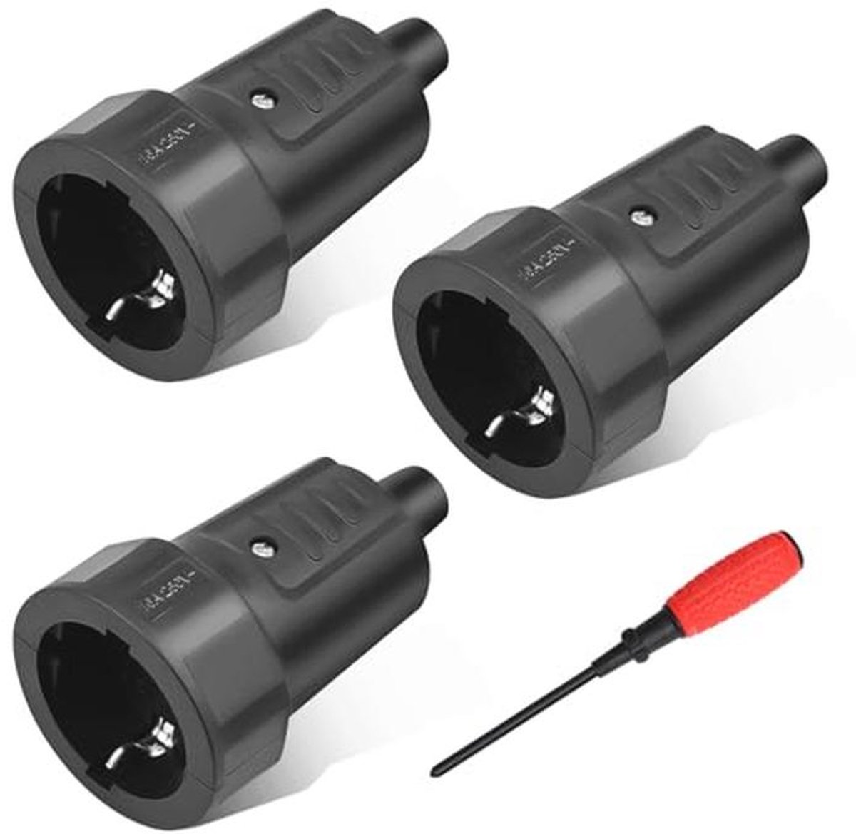 Waterdichte Schuko-stekkers - 3x Vrouwelijke Stekkers - 250V, 16A, IP44 - Ideaal voor Tuin, Bouwplaats en Camping