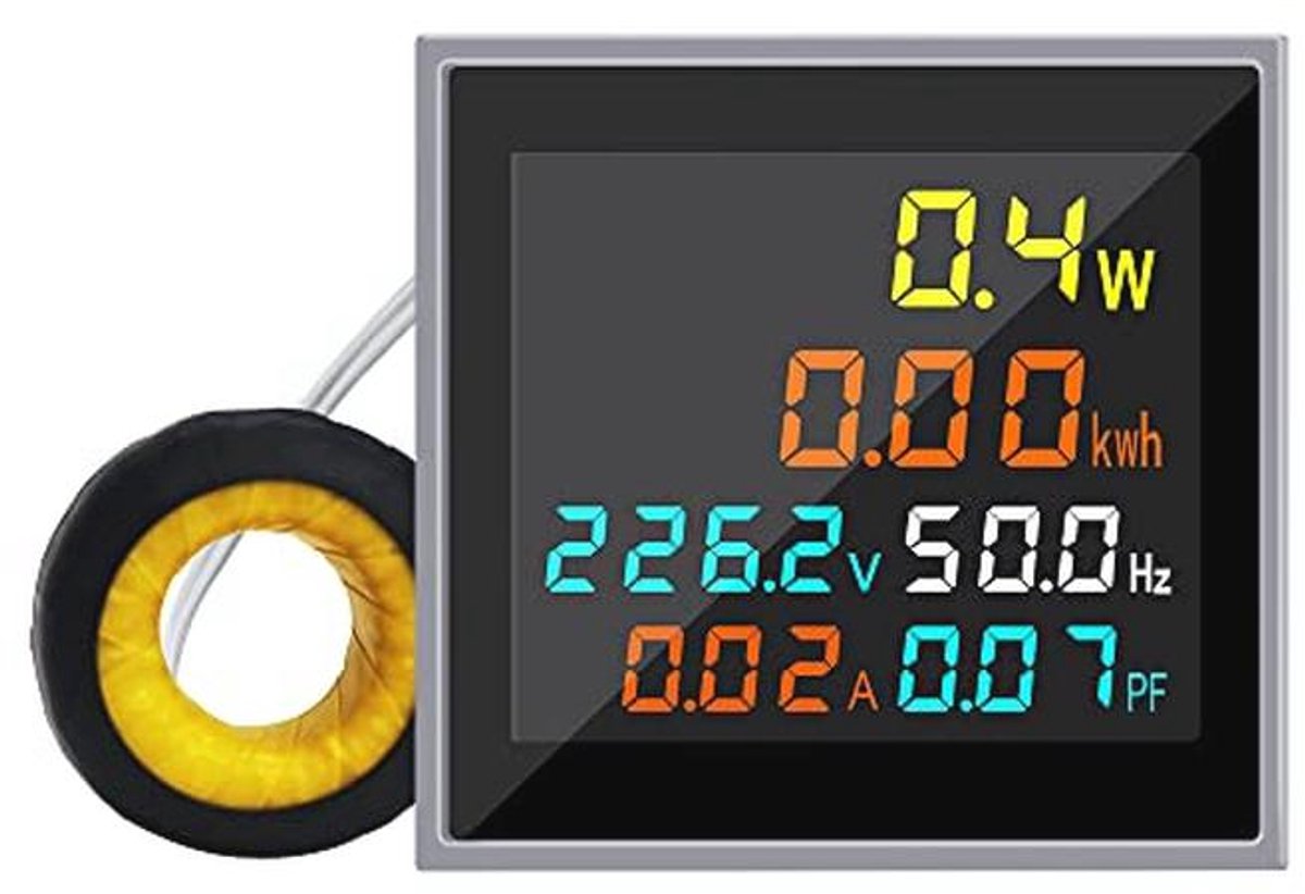 Mini AC Meter voor Energie- en Vermogensmeting – 1 Fase 110V/220V, 100A – HD LCD Display