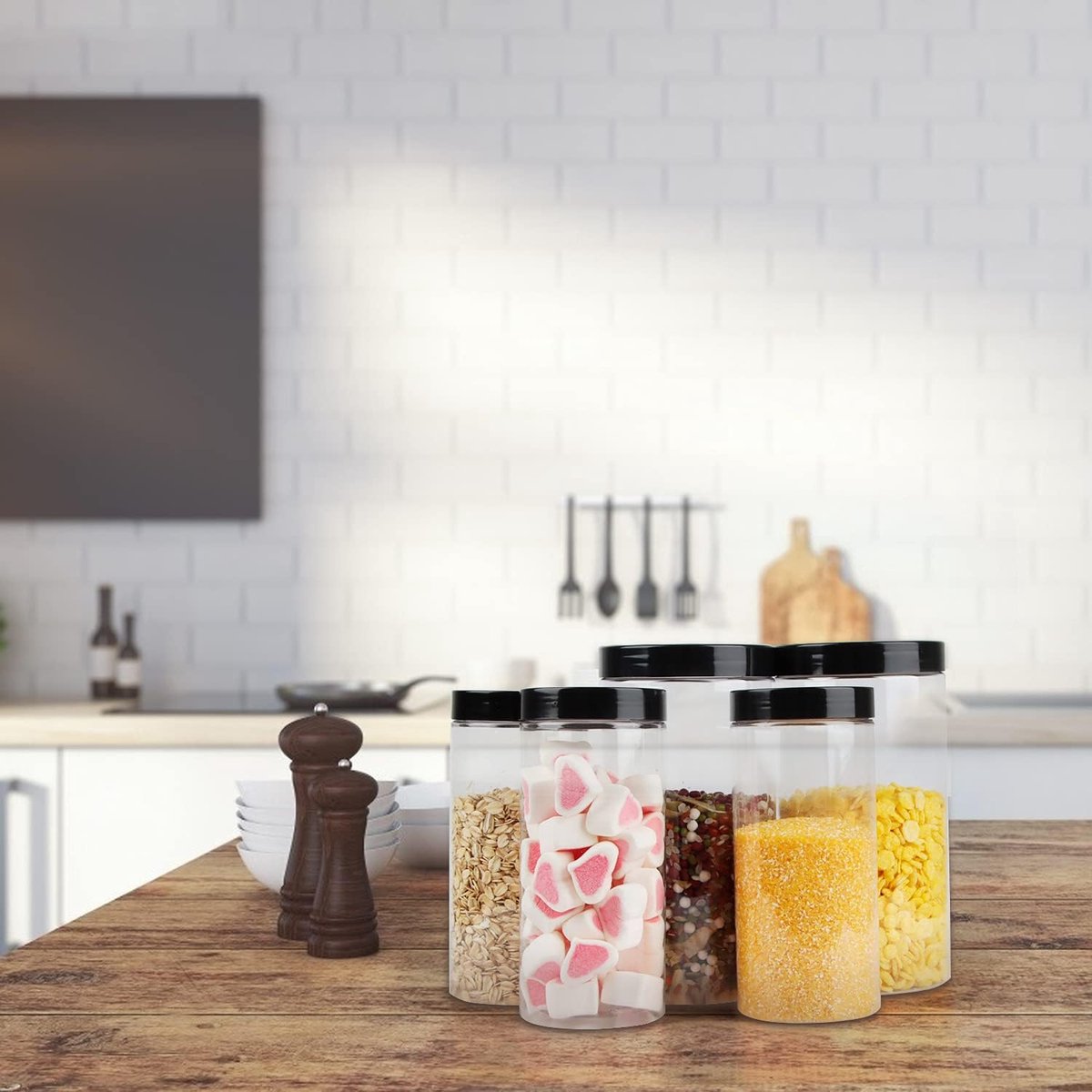 Candala Opbergdoos, opbergdoos met deksel, keuken, voorraaddozen, 3-delige set, 1000 ml & 3-delige set 500 ml voor het bewaren van pasta, muesli, rijst, meel en voor voer van huisdieren, muesli, rijst, meel