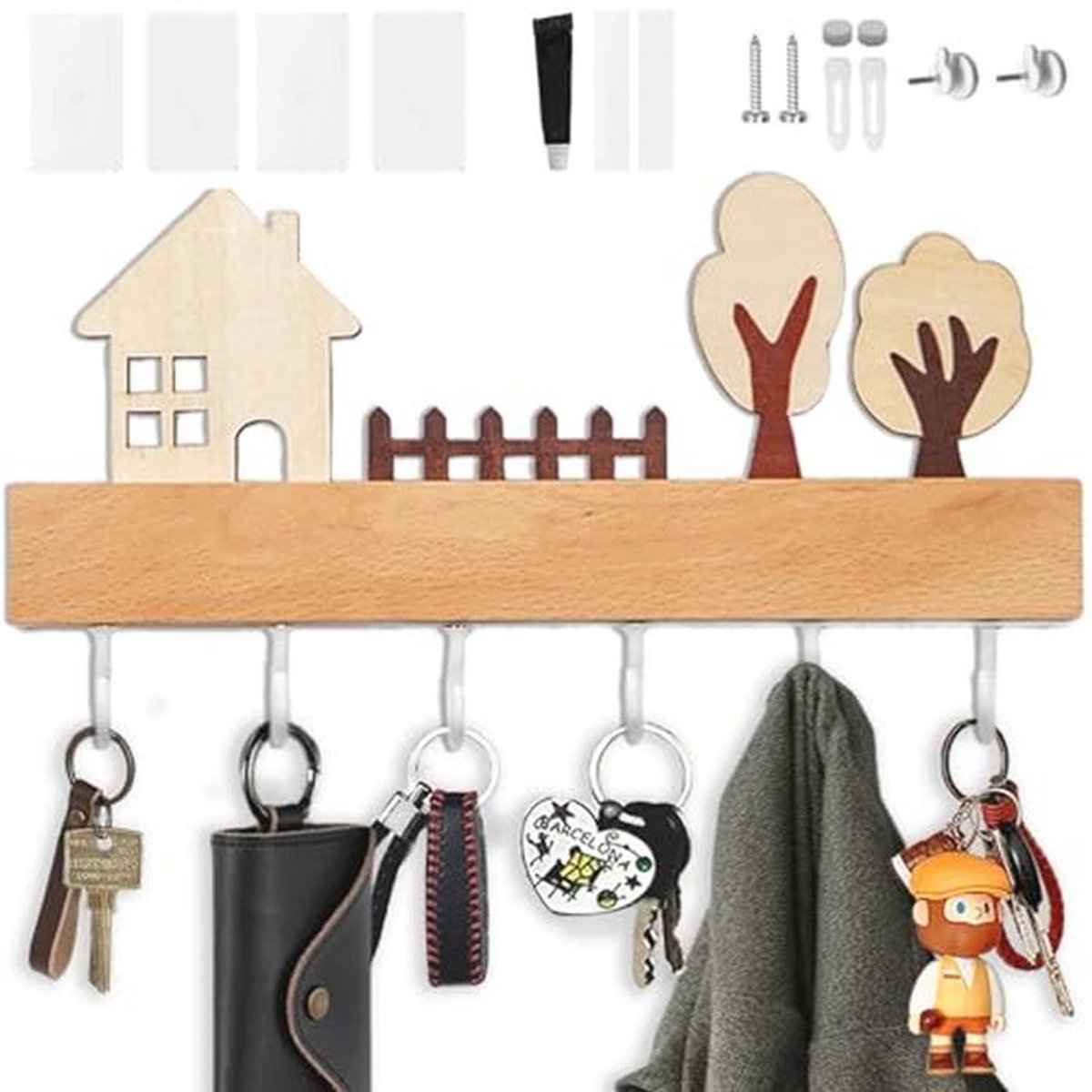 Witte Houten Haken - Sleutelorganizer voor een Opgeruimd Huis