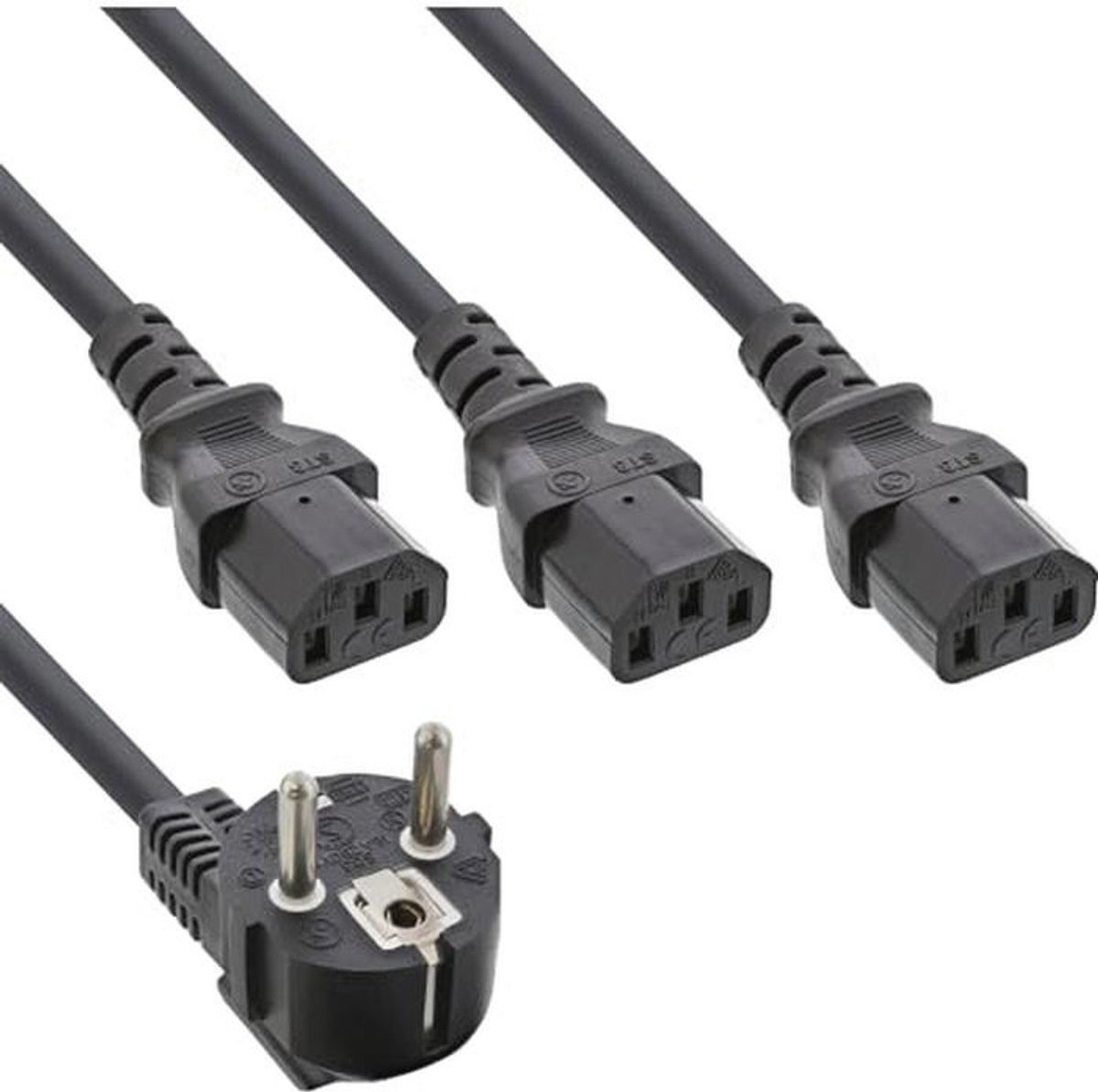 Net-Y-kabel 1 x geaarde stekker naar 3 x koudestekker - 1,8 m