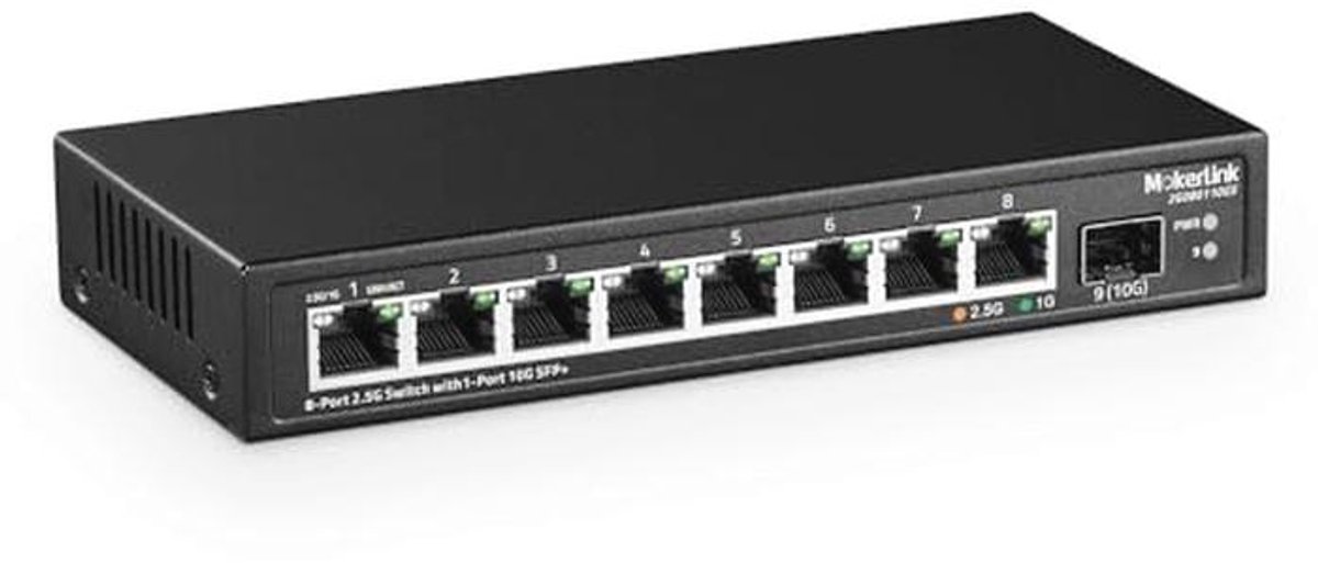 8-poorts 2.5Gigabit Ethernet Switch met 10G SFP-slot en Fanless ontwerp