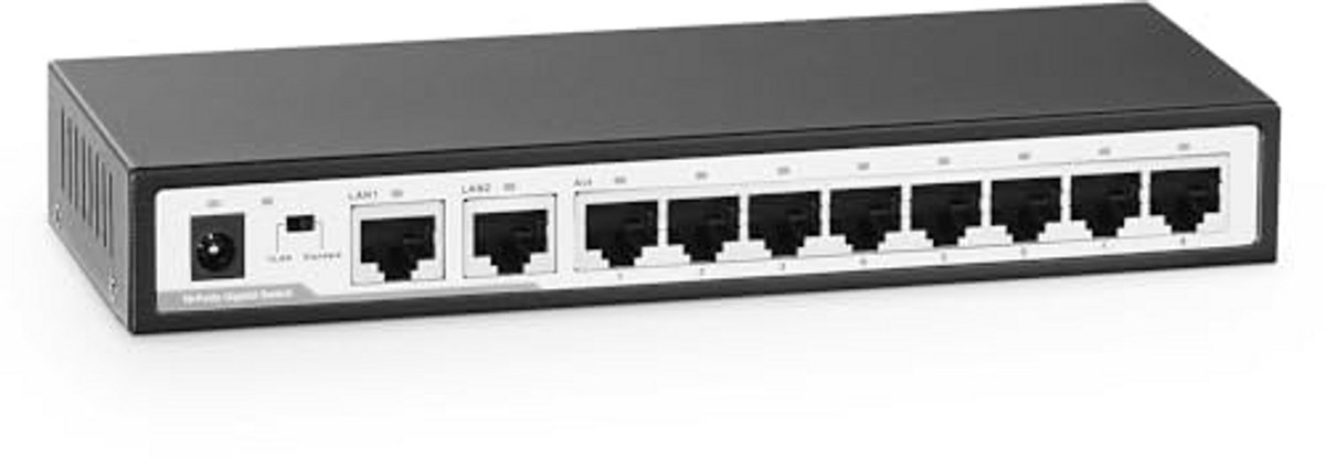 10-poorts Gigabit Ethernet switch - 100/1000Mbps, Plug and Play met Vlan ondersteuning