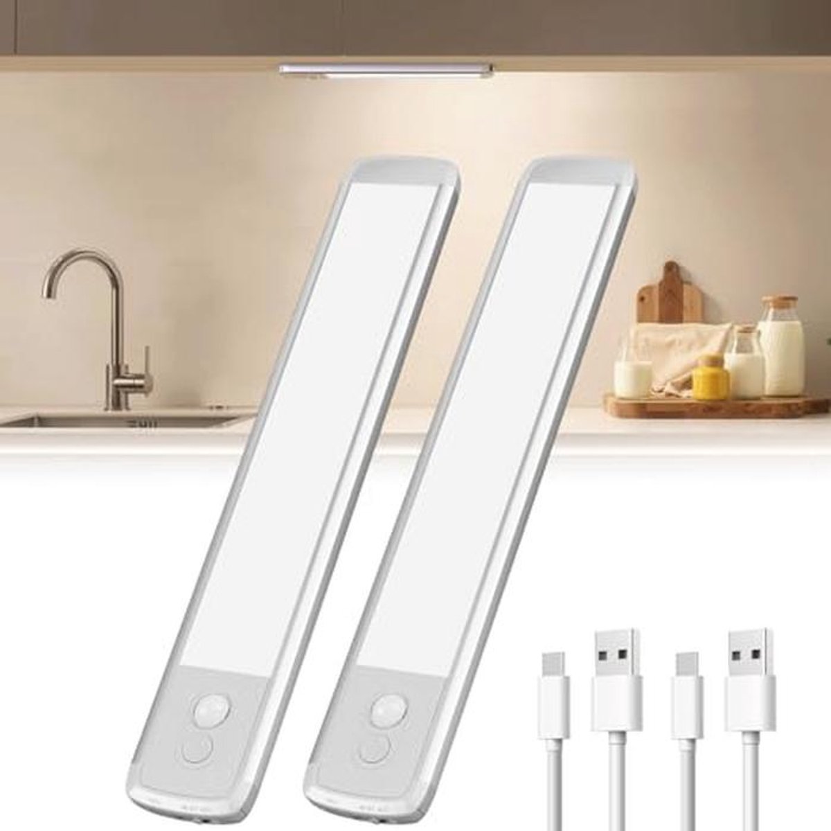 Dimbare LED Kastlamp met Bewegingssensor en USB-C Opladen - 2 Stuks