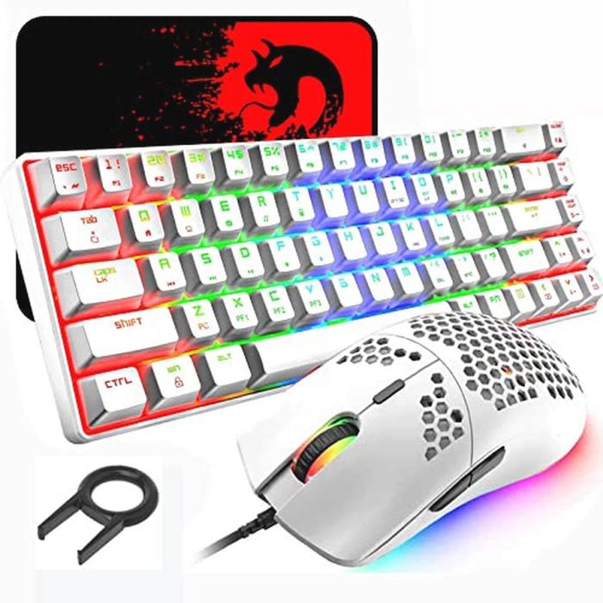 60% Mechanisch Toetsenbord met RGB Verlichting en Gaming Muis Set - 6400 DPI Ultralichte Muizen en Muismat voor PC/MAC