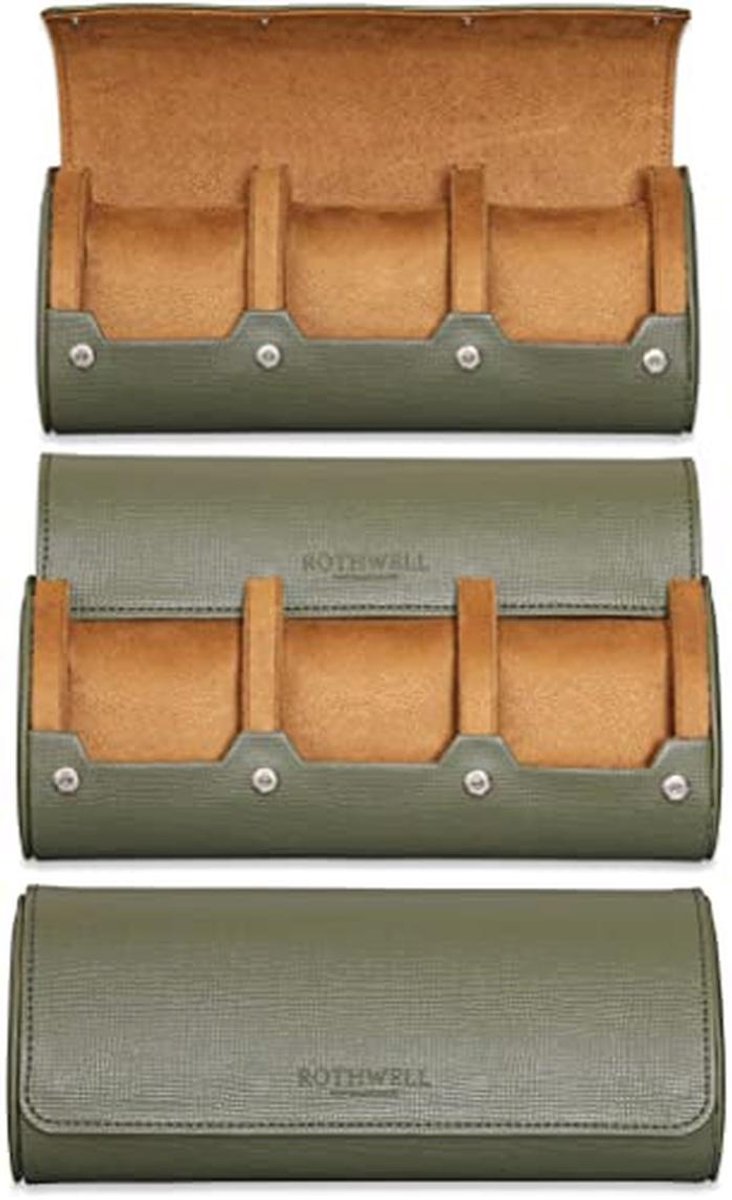 Reis Etui voor 3 Horloges | Stevige Bescherming voor alle Horloges en Smartwatches tot 50mm (Groen-Tan)