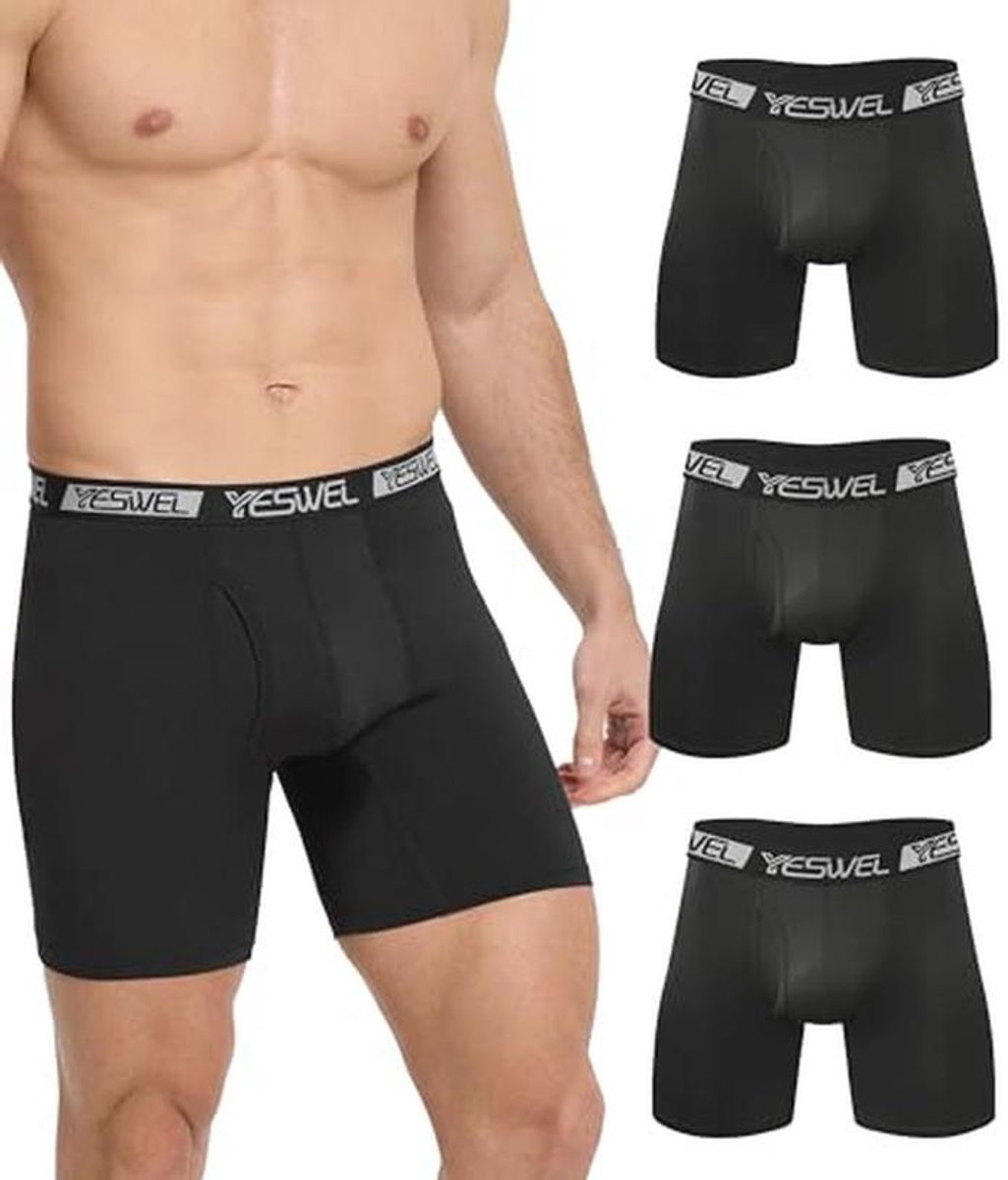 Lange Boxershorts Heren 3-Pack - Ademend en Vochtafvoerend Ondergoed zonder Irriterende Labels (M-XXL)