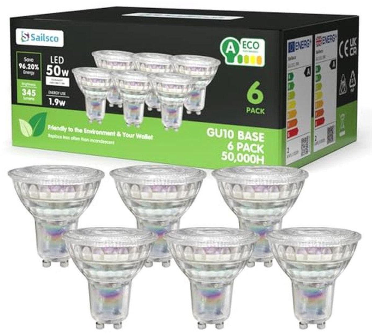 Energieklasse A GU10 LED warm witte lamp 1,9 W 345 LM 2700 K spotlamp 50 W vervanger 6 stuks