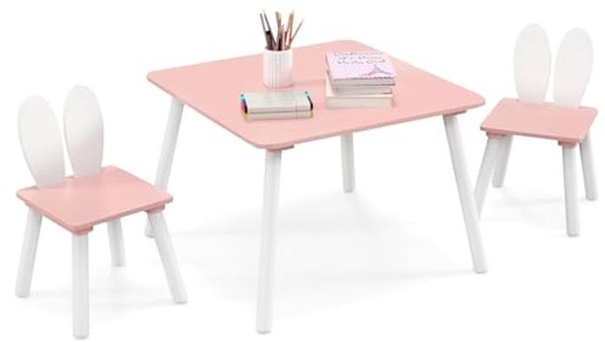 Kindertafel met 2 Kinderstoelen - Schattig Ontwerp met Konijnenoren voor Kinderkamers