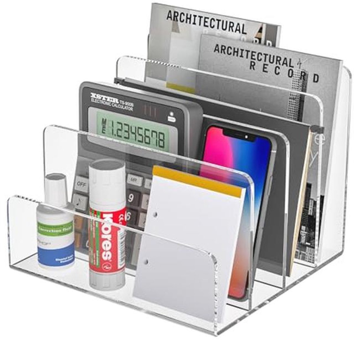 Acryl documentenhouder met 4 vakken - Doorzichtige bureau-organizer en kantoormagazijn