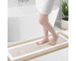 smiry Extra Soft Bath Mat, 43 x 120 cm, Super Absorbent and Non-Slip Microfiber Bathroom Mat, Machine Washable, Quick Dry Long Foot Rugs, Beige
