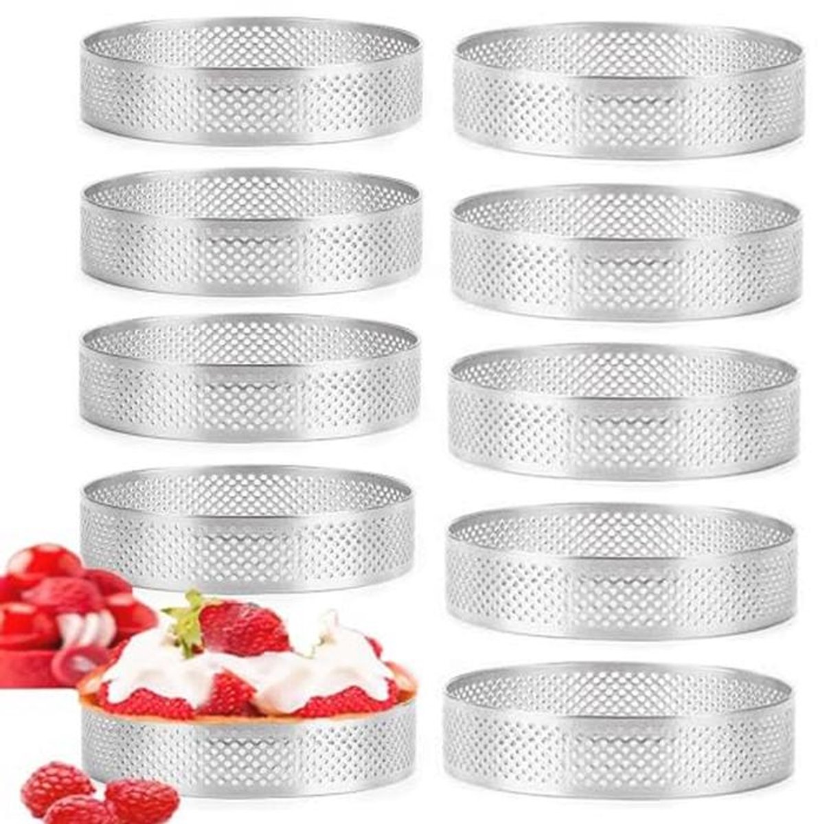 Mousse Tartelette Vormen - 8 cm Geperforeerde Desserringen voor Taart en Quiche
