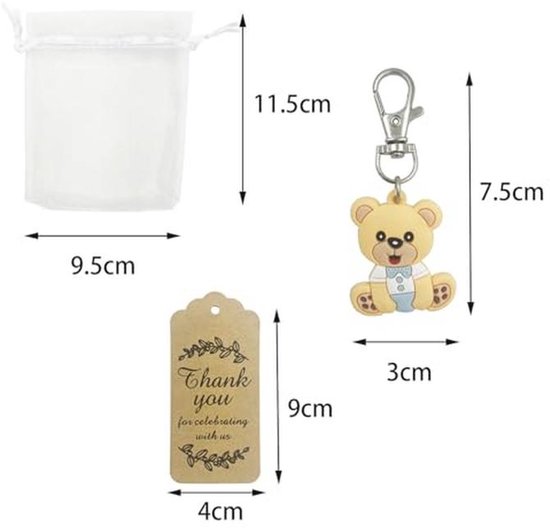 Doop Geschenken Set Sleutelhanger, Organza Zakjes en Bedankkaartjes voor Verjaardagsfeest en Baby Shower — afbeelding 2