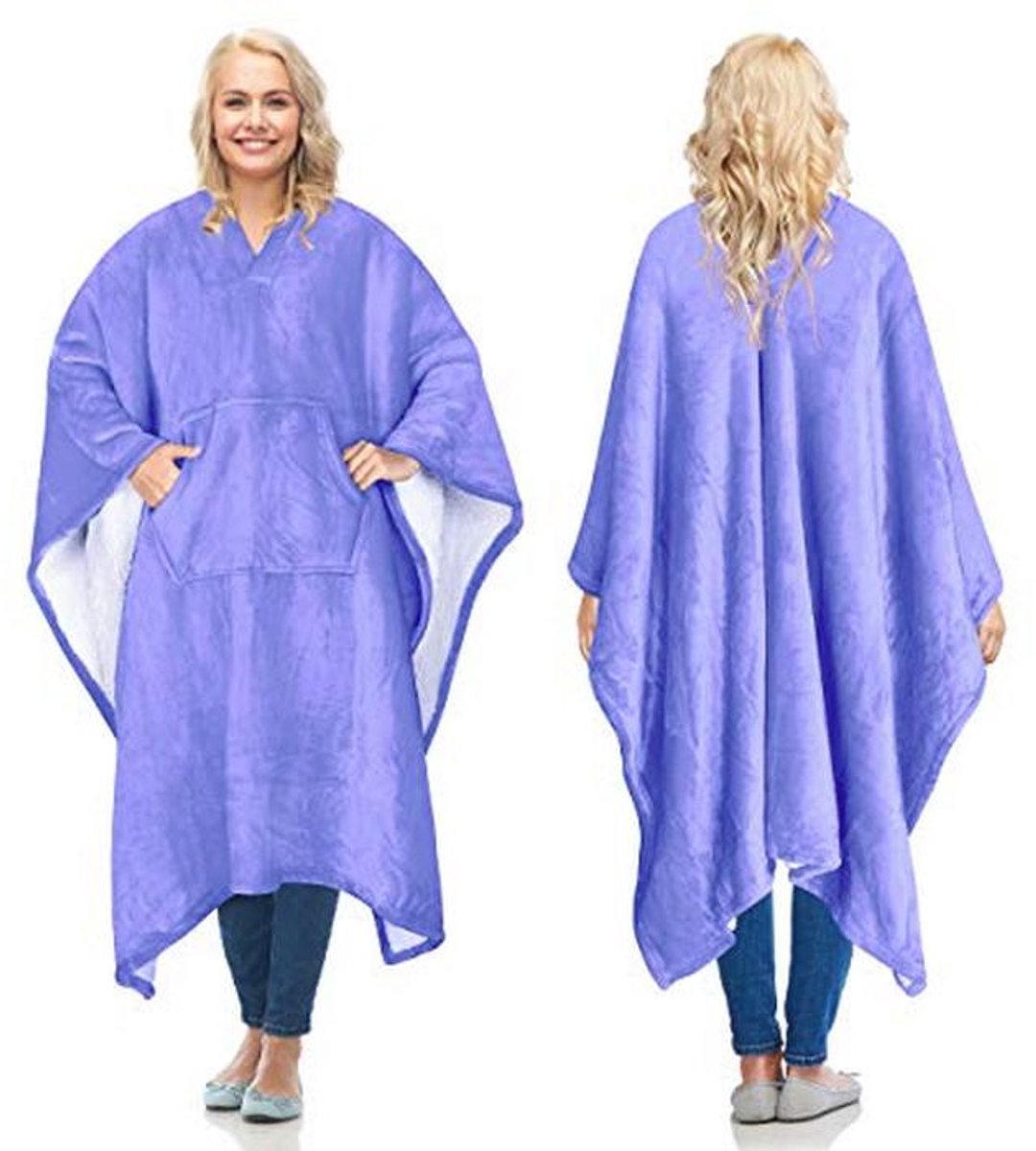 Zachte Sherpa Poncho Deken - Draagbare Fleece Deken voor Volwassenen en Kinderen - 200 x 140 cm - Paars