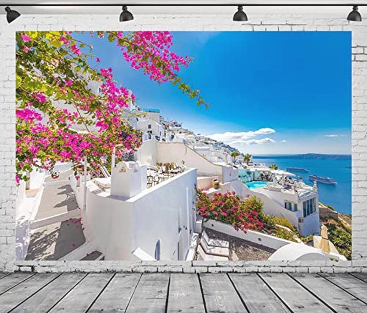 Achtergrond Zee Santorini Eiland Fotografie voor Feestdecoratie