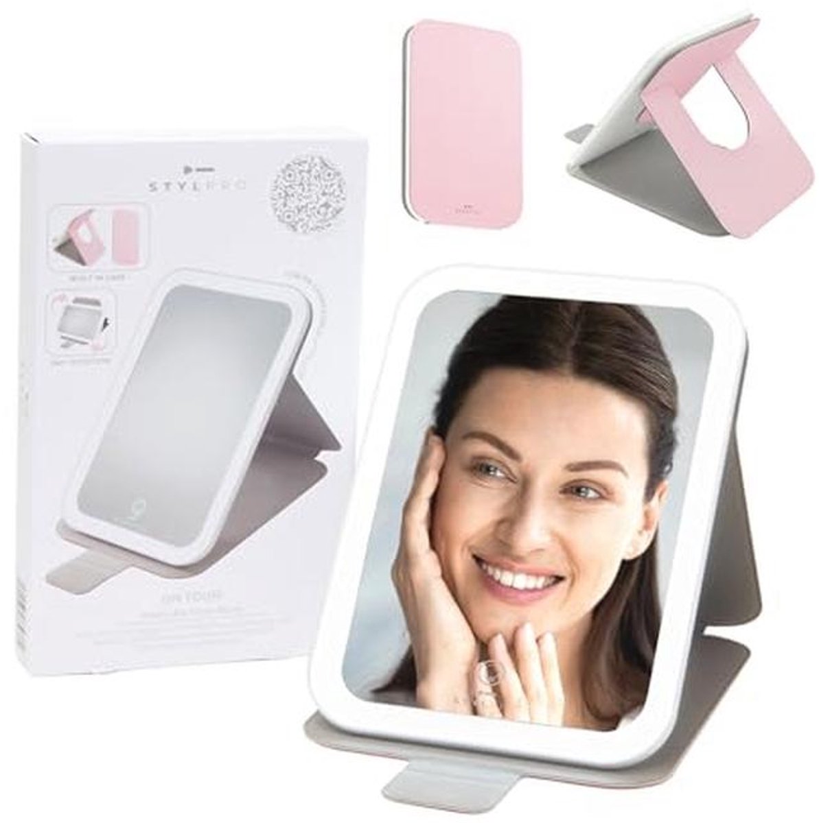 LED Reisspiegel met Dimbare Lichtinstellingen - Compacte Makeup Spiegel voor Reizen