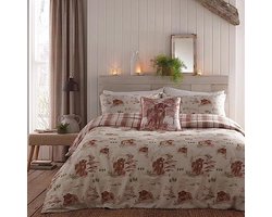 Dreams & Drapes - Dekbedovertrek Highland Cow - Tweepersoons beddengoed (200 x 200 cm) - Zacht 100% geborsteld katoen - Rood geruit beddengoed met koeien - Highland Cow-beddengoed in rood terracotta -