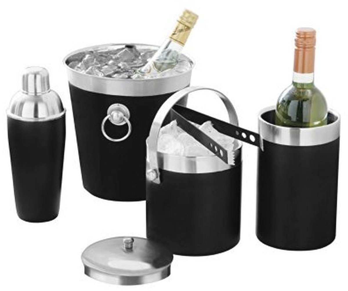 Geëmailleerde champagnekoeler met roestvrijstalen handgrepen en -rand, zwart