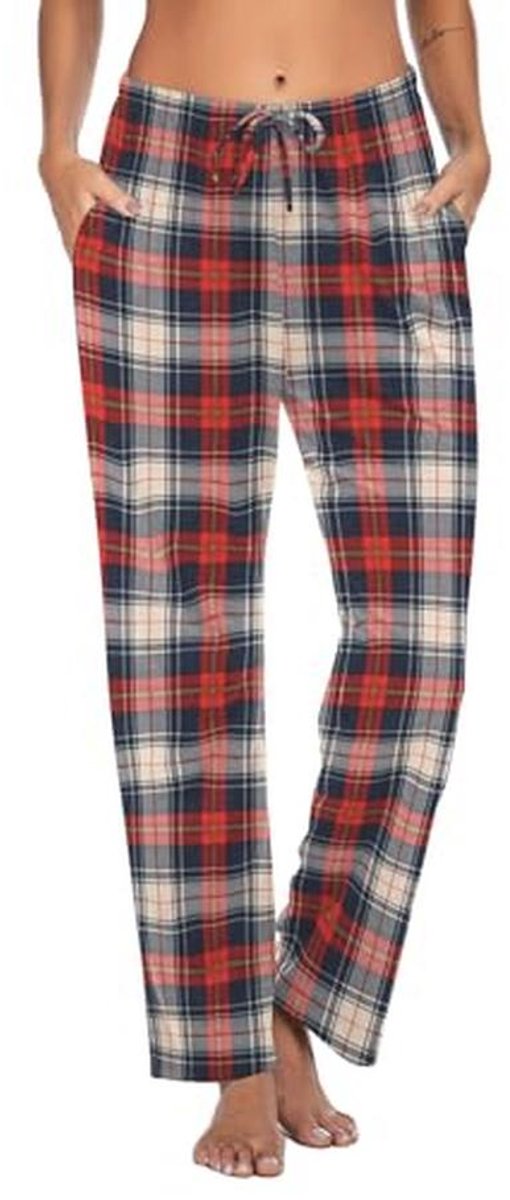 Dames Pyjama Broek Comfortabel met Zakken Stretch Plaid Nachtkleding
