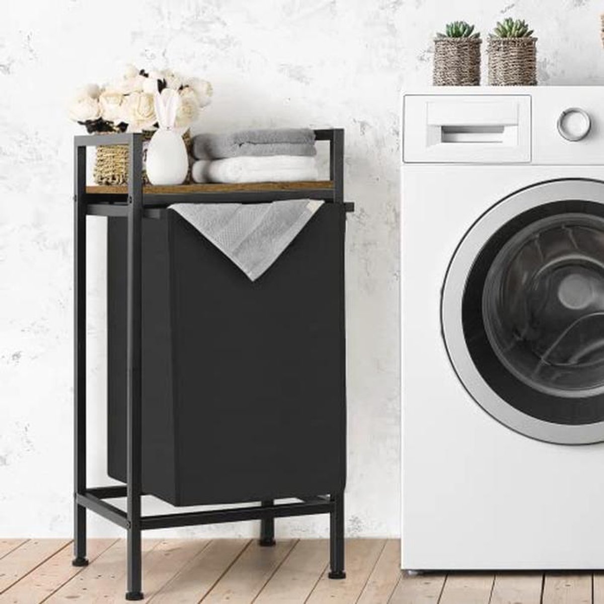 Wasmand met afneembare tas en bovenste plank - Ideaal voor kleine ruimtes