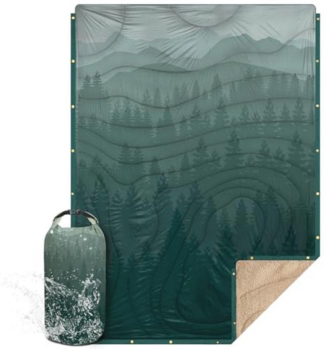 KawaGebo Kamp Sherpa Campingdeken, ultralicht, warm, 3-in-1 campingdeken, waterdicht, poncho en slaapzak, thermodeken, outdoor, voor je bestelwagen, auto, woonkamer, picknick, vliegtuigdeken, 145 x