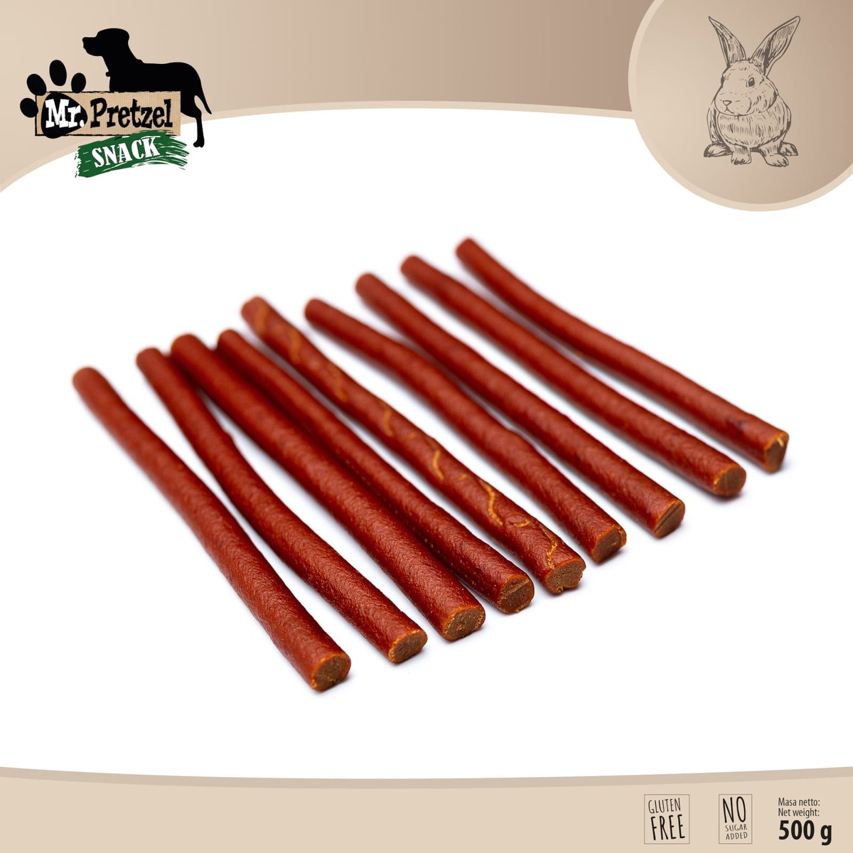 Mr.Pretzel - Zachte Konijnenstaafjes - Vlees - 500g - Hypoallergeen & Graanvrij