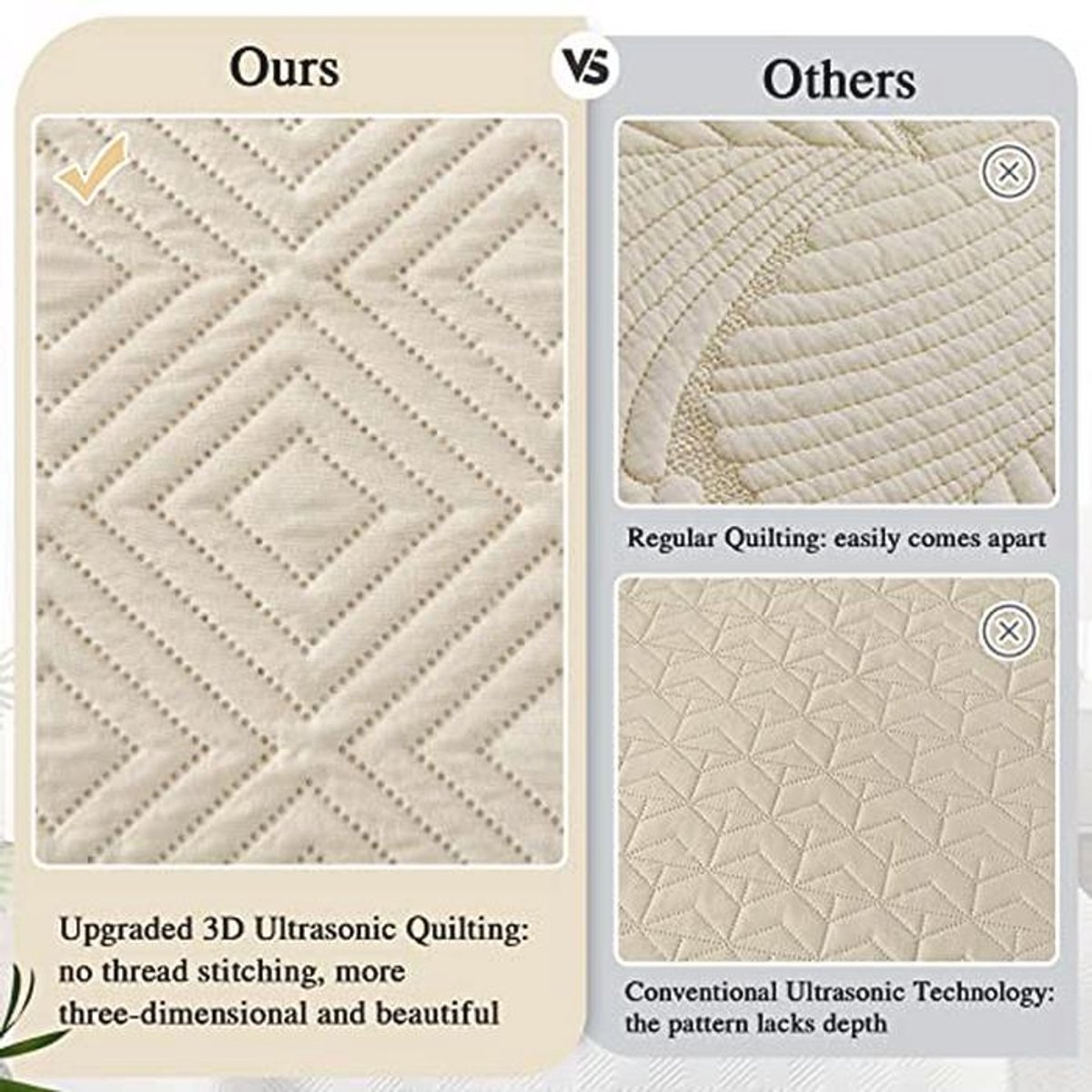 Lichte Beige Gewatteerde Bedsprei 220x240 cm - 3-delige Set voor Zomer & Winter thumbnail 6