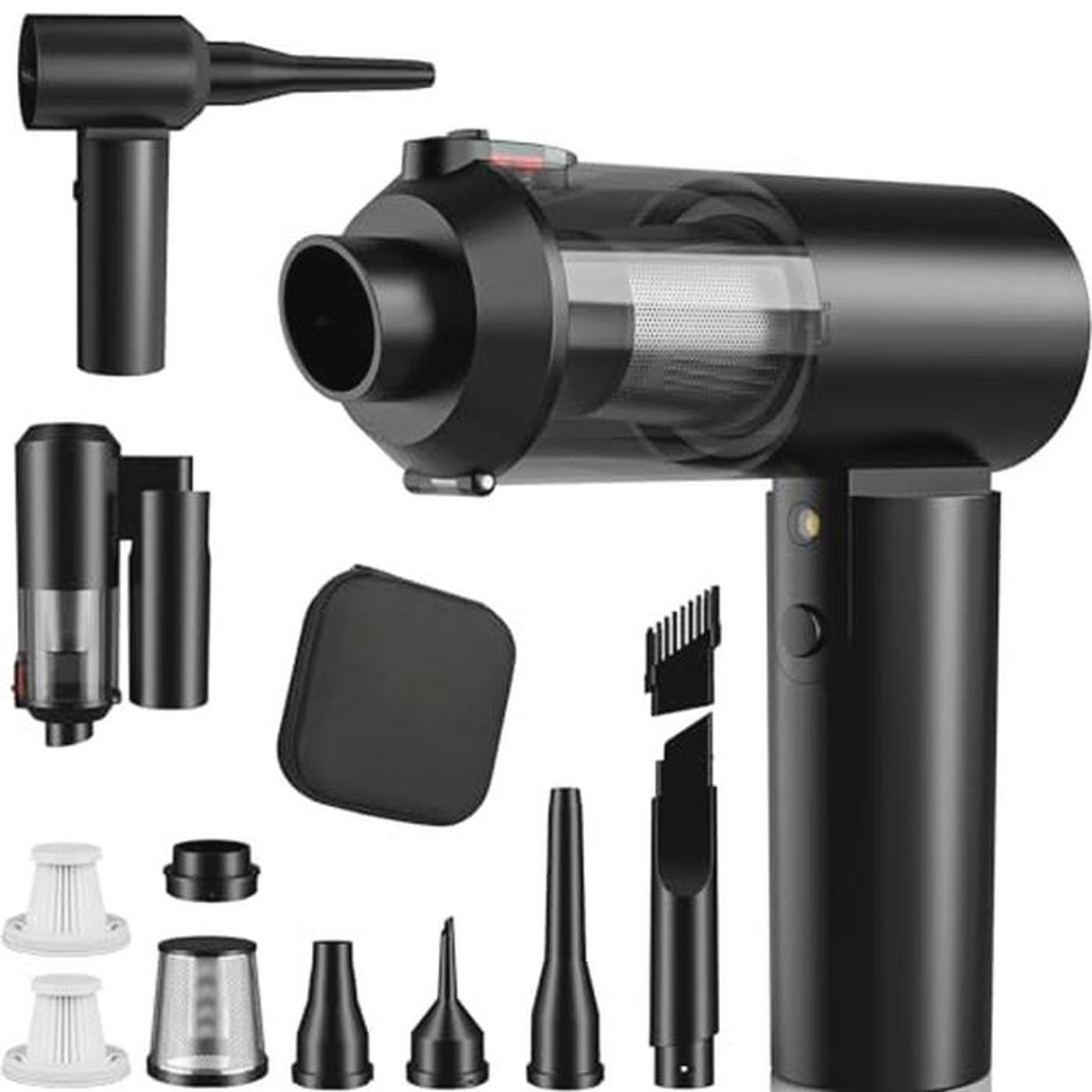 Draadloze Oplaadbare Auto Stofzuiger - 4-in-1 Mini Stofzuiger met 16000PA Zuigkracht en Brushless Motor